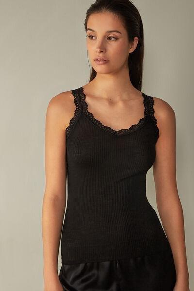 Intimissimi - Black Wool And Silk Lace Top