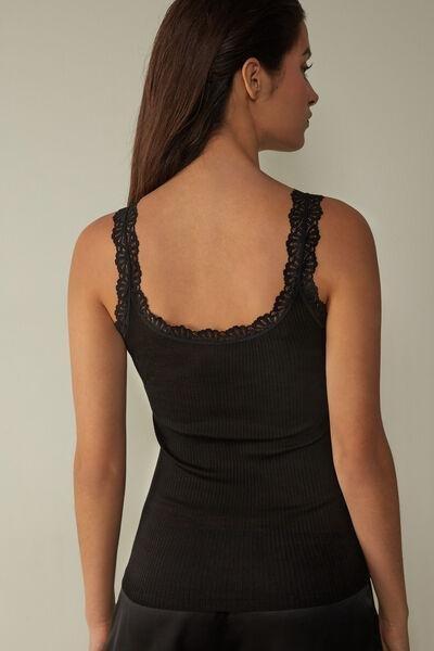 Intimissimi - Black Wool And Silk Lace Top