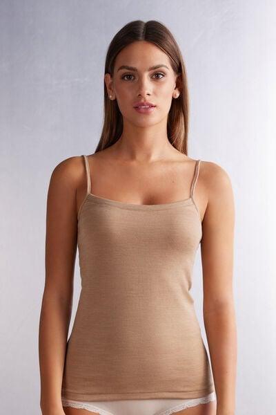 Brown Spaghetti Straps Top, Natural Camel, large image number 0