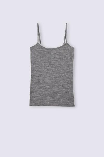 Grey Wool And Cotton Top With Spaghetti Straps, Aluminium Grey Blend, large image number 2