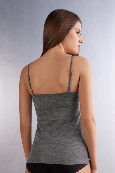 Grey Wool And Cotton Top With Spaghetti Straps, Aluminium Grey Blend, large image number 3