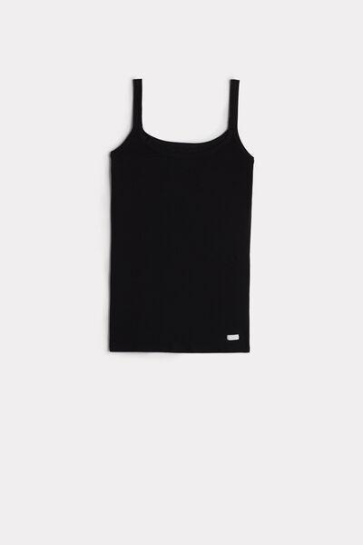 Black Cotton Top With Spaghetti Straps, , large image number 2