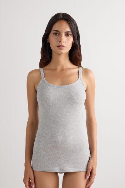 توب من مزيج القطن باللون الرمادي ال"اتح مع أحزمة سباغيتي ، للنساء, Light Grey Blend, large image number 3