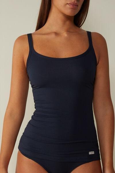 Intense Blue Cotton Top With Spaghetti Straps, Women, , large image number 0