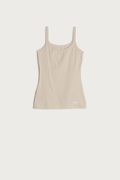 Beige Spaghetti Straps Silk Top, , large image number 2