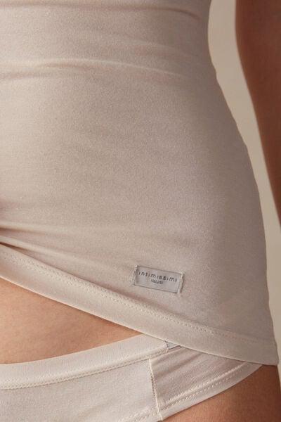 Beige Spaghetti Straps Silk Top, Silk, large image number 6