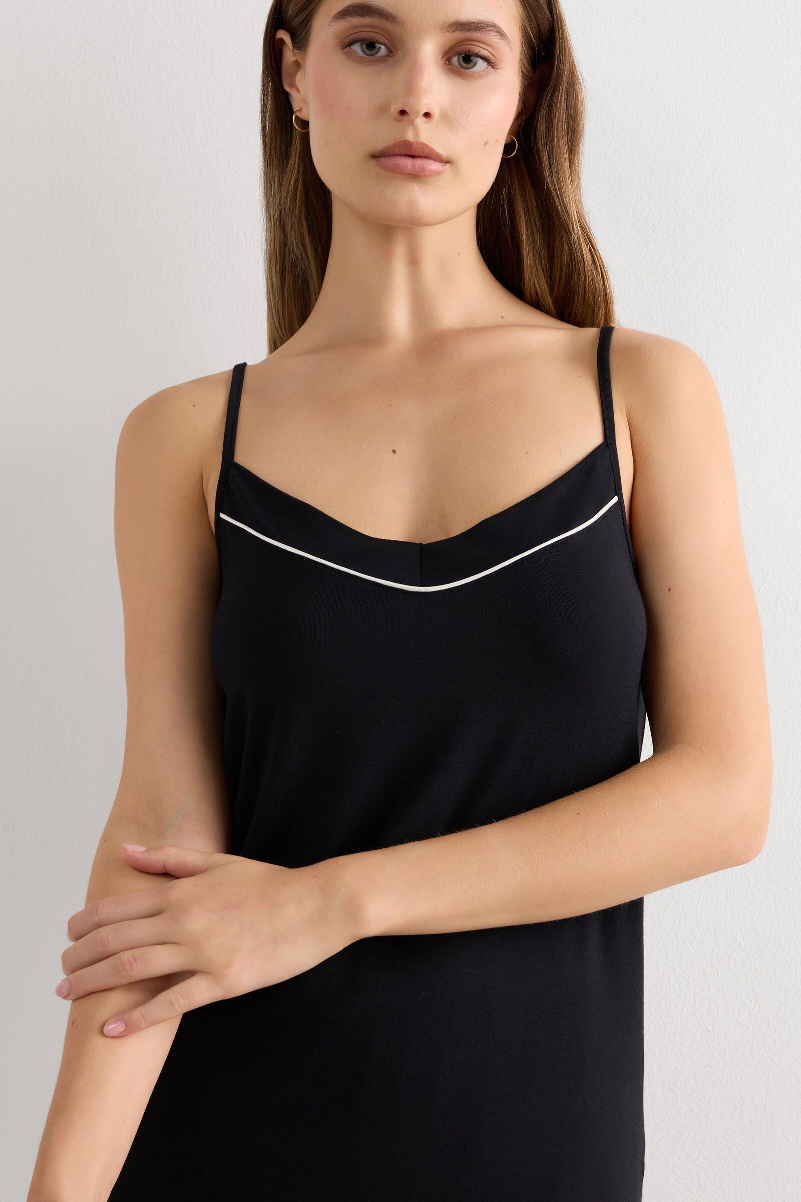 Black Slim Straps Top, Black, medium