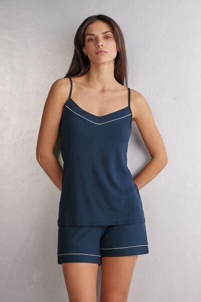 Navy Narrow Straps Micro Modal Top, Intense Blue, large image number 1