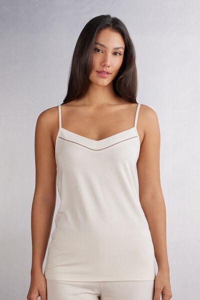 Cream Narrow Straps Micromodal Top, , large image number 0