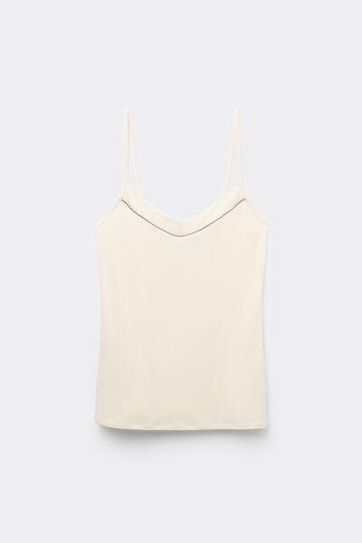 Cream Narrow Straps Micromodal Top, , large image number 2