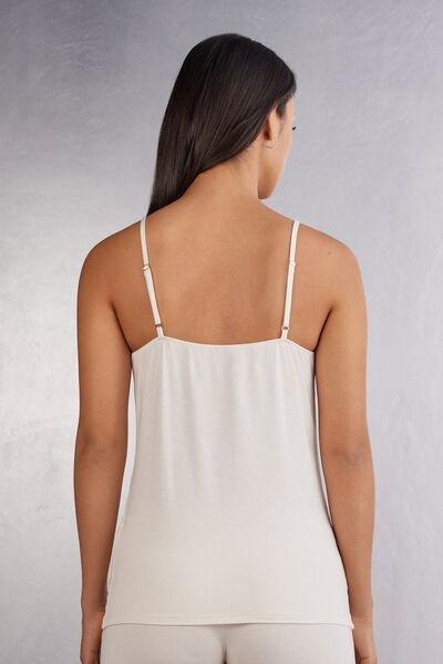 Cream Narrow Straps Micromodal Top, , large image number 3