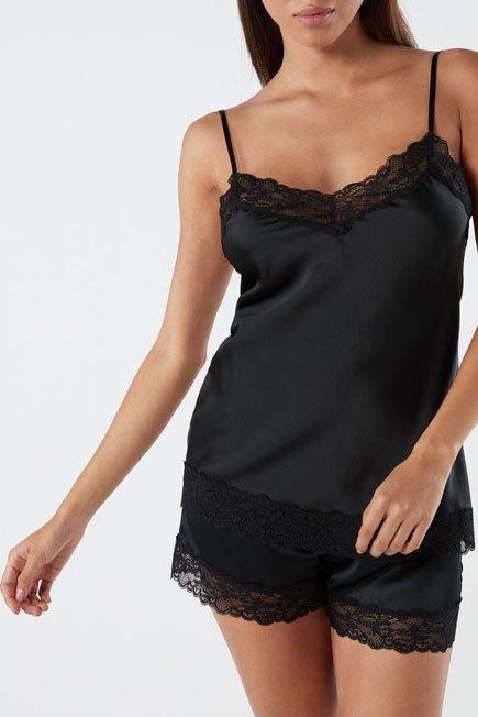 Black Lace And Silk Top, Black, large image number 0