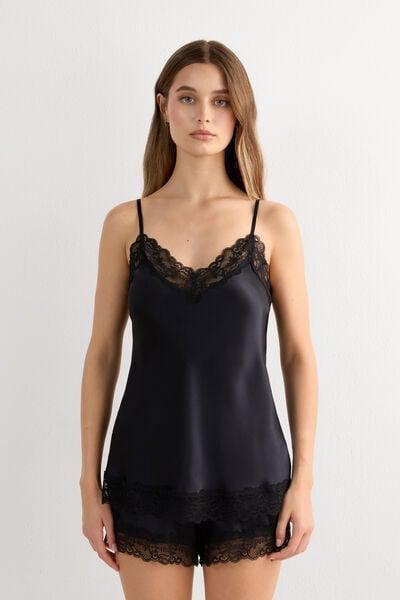 Black Lace And Silk Top, Black, large image number 3