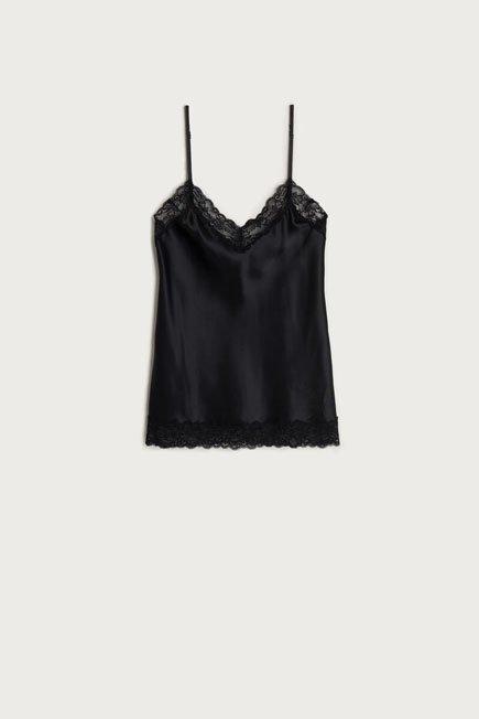 Black Lace And Silk Top, Black, large image number 7