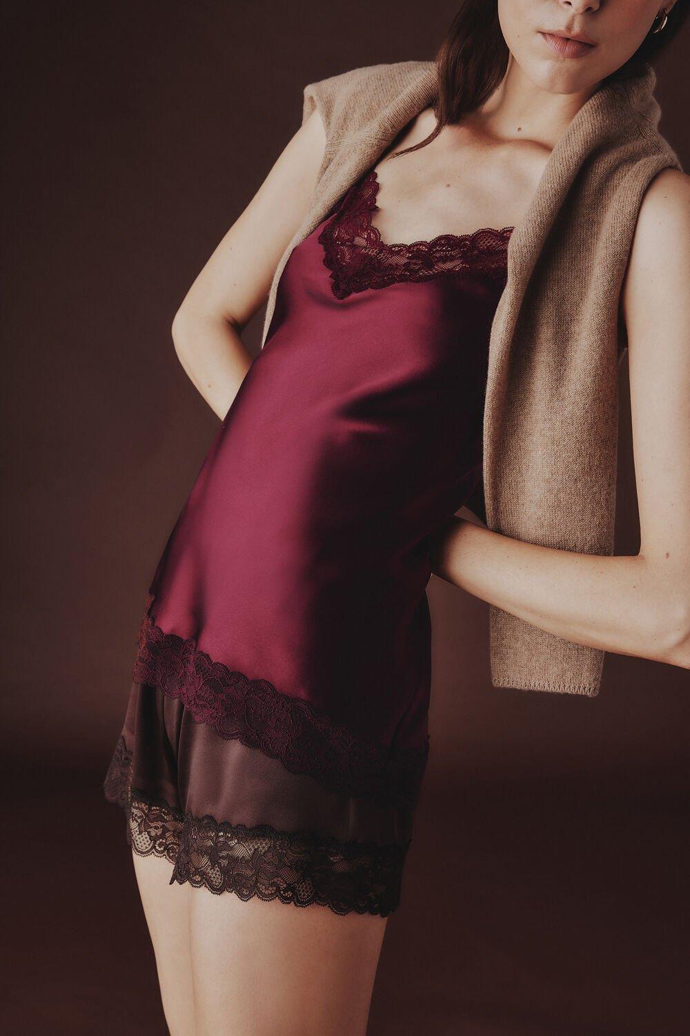 Burgundy Lace And Silk Top, 5601_028K, large image number 0