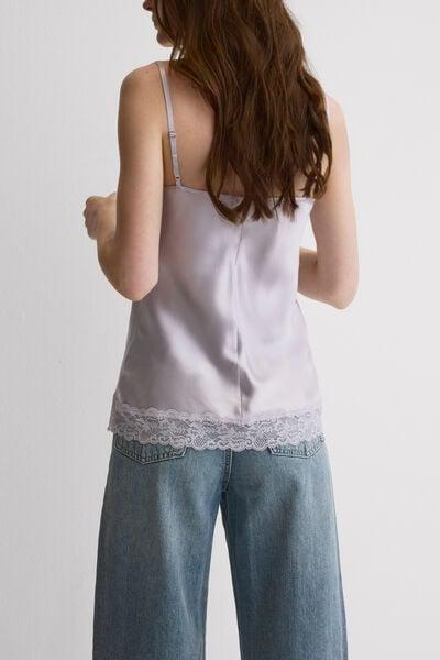 Lilac V-Neck Lace And Silk Top, 5601_056K, large image number 2