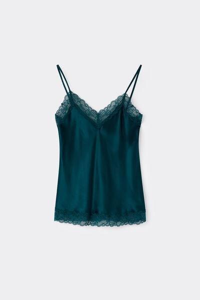 Green V-Neck Lace And Silk Top, 5601_187K, large image number 3