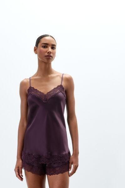 Purple V-Neck Lace And Silk Top, 5601_198K, large image number 3