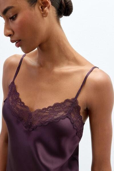 Purple V-Neck Lace And Silk Top, 5601_198K, large image number 4