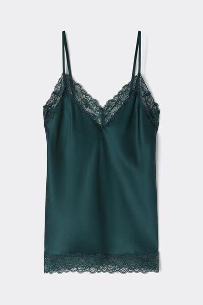 Green V-Neck Lace And Silk Top, 5601_254K, large image number 0