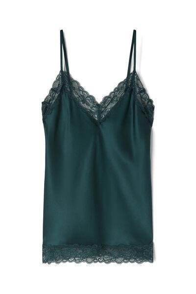 Green V-Neck Lace And Silk Top, 5601_254K, large image number 1