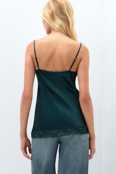 Green V-Neck Lace And Silk Top, 5601_254K, large image number 2