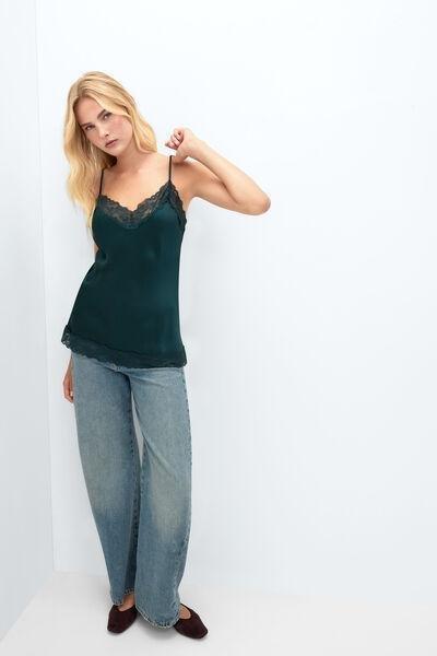 Green V-Neck Lace And Silk Top, 5601_254K, large image number 5