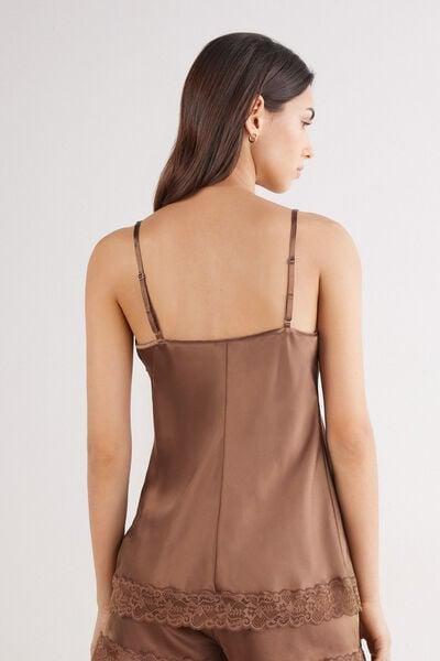 Beige Lace And Silk Top, Brown Mocha, large image number 2