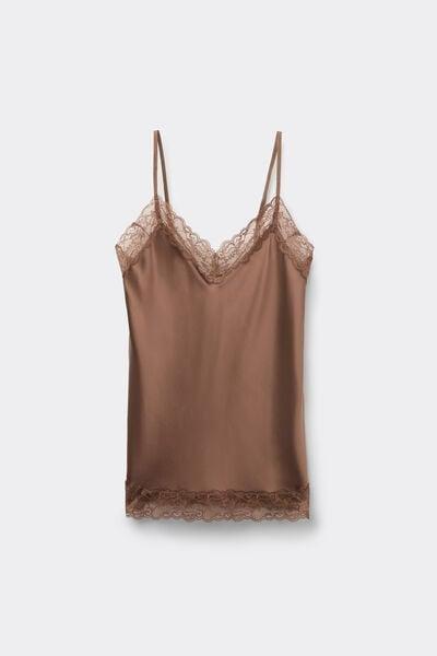 Beige Lace And Silk Top, Brown Mocha, large image number 3