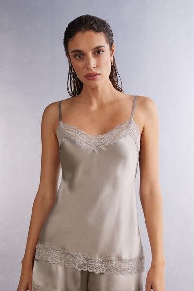 Beige Lace And Silk Top, , large image number 1