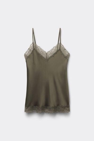 Green V-Neck Lace And Silk Top, 5601_660J, large image number 3