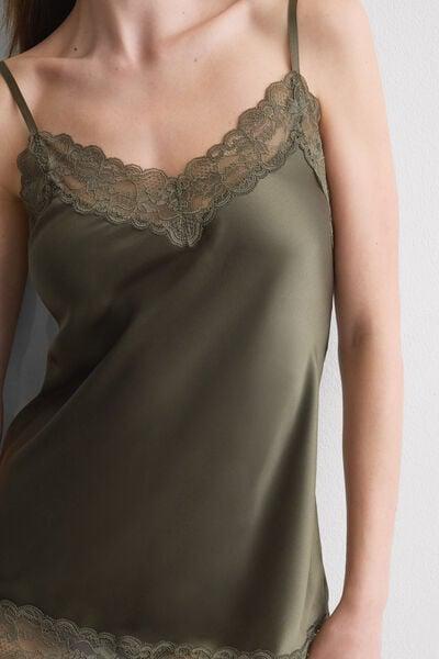 Green V-Neck Lace And Silk Top, 5601_660J, large image number 5