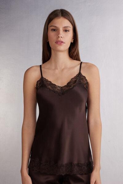 Brown Silk And Lace Top, , large image number 0