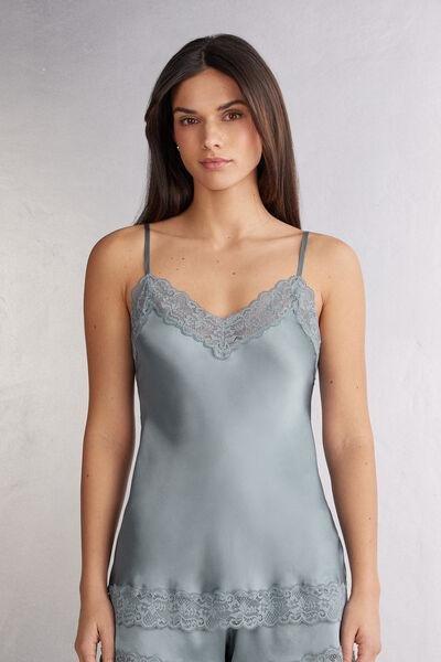 Blue Lace And Silk Top, , medium