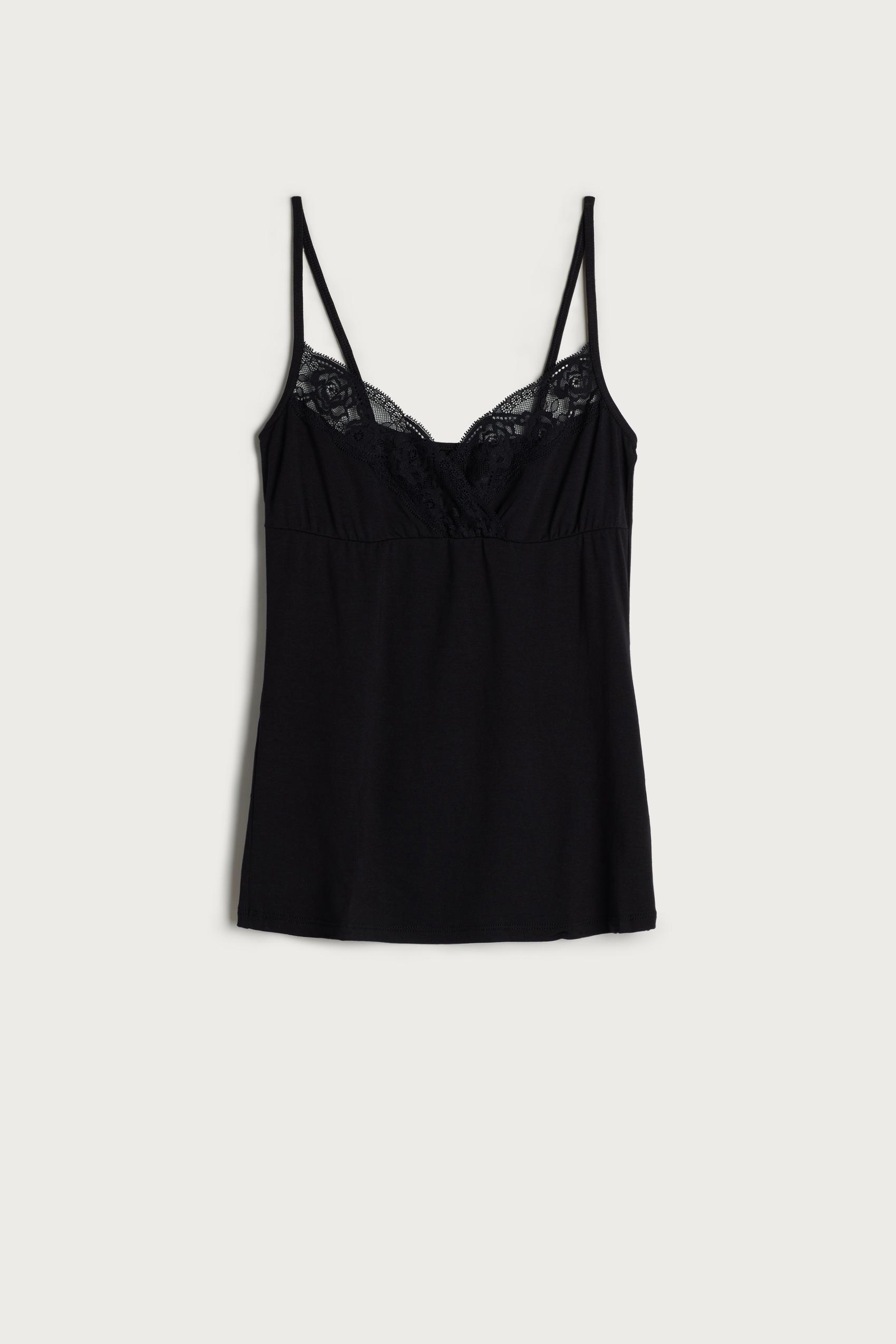 Black Micromodal Lace Top, , large image number 3