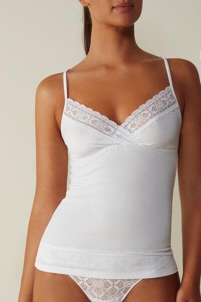 White Micromodal Lace Top, , large image number 0