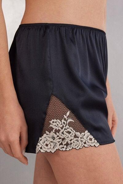 Black Pretty Flowers Silk Shorts, Black/ivory, large image number 5