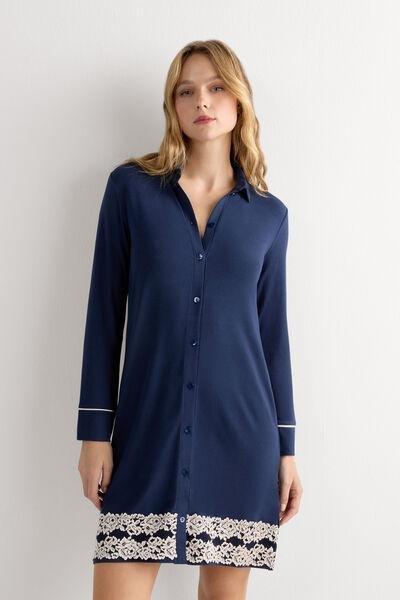 Navy Pretty Flower Open Nightdress, Intense Blue/vanilla, medium