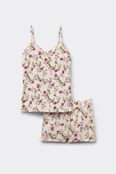 Pink Pretty Flowers Print Short Pyjama Set, 5601_057K, large image number 3