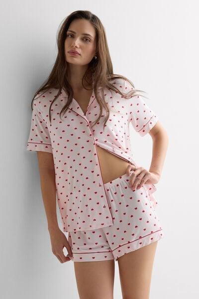 Pink / Red The Love Club Short Button-Up Pyjama Set, 5601_066K, large image number 1