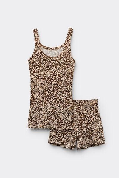 Beige Simply Iconic Animal Print Short Pyjama Set, 5601_061K, large image number 3