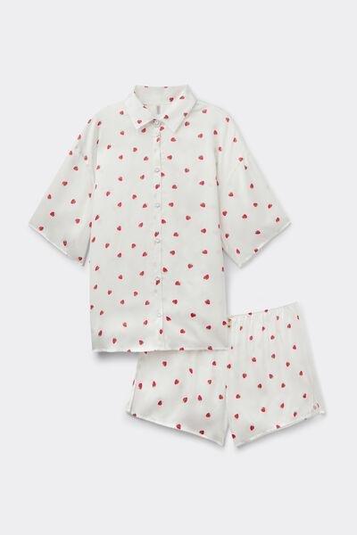 White Sweet As A Berry Short Viscose Satin Pyjama Set, 5601_114K, large image number 3