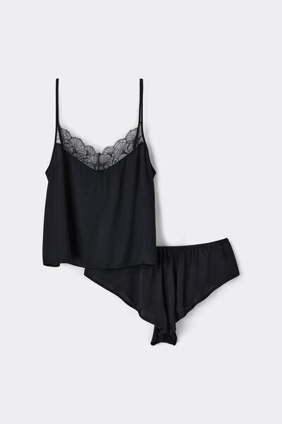 Black Catching Eyes Lace And Viscose Satin Set, Black, medium