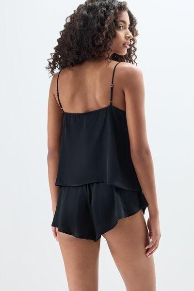 Black Catching Eyes Lace And Viscose Satin Set, Black, medium