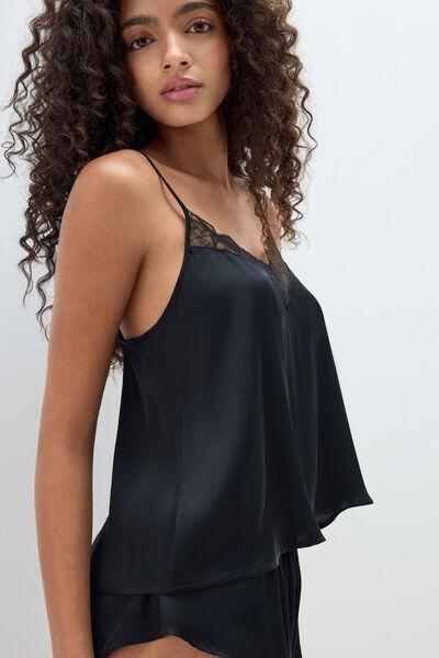 Black Catching Eyes Lace And Viscose Satin Set, Black, large image number 5
