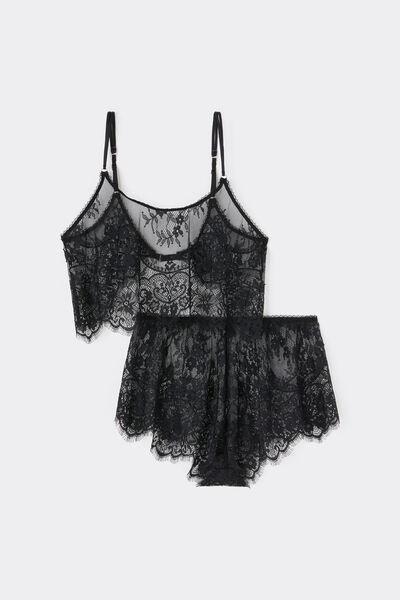 Black Frilly Lace Lingerie Set, Black, medium