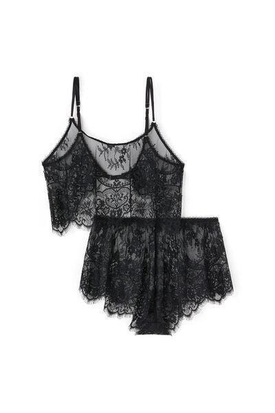 Black Frilly Lace Lingerie Set, Black, medium