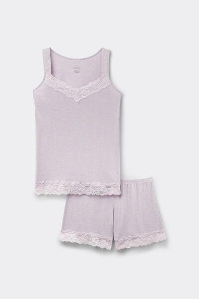 Lilac Modal And Lace Pyjama Set, 5601_068K, large image number 3