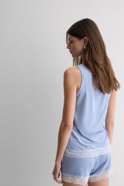 Blue Modal And Lace Pyjama Set, 5601_069K, medium