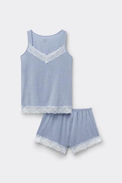 Blue Modal And Lace Pyjama Set, 5601_069K, large image number 3